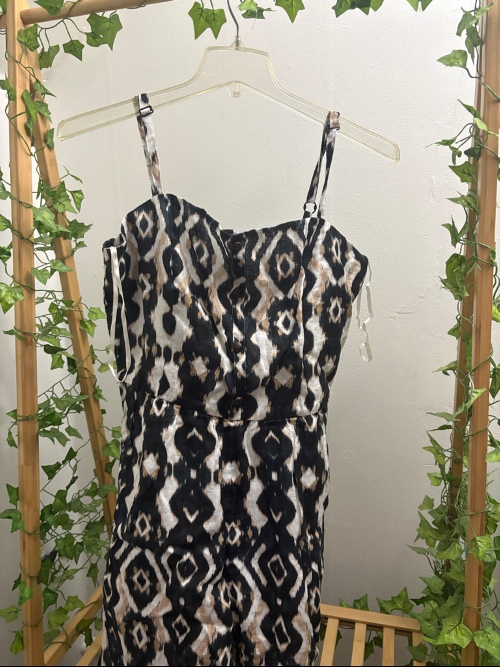 INC International Concepts Black and Cream Ikat-Print Spaghetti Strap Mini Dress